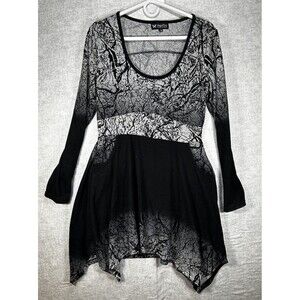 PAPILLON Black Knit Tunic Top Women’s Size Medium Asymmetrical Hem